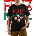 Camiseta Natal Personalizada Família 100% Algodão com Fotos - Estampa DTF Feliz Natal - Camisa Natalina Customizada Preta