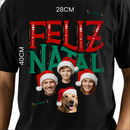 Camiseta Natal Personalizada Família 100% Algodão com Fotos - Estampa DTF Feliz Natal - Camisa Natalina Customizada Preta